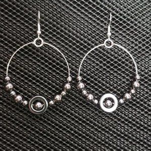 Hematite and gunmetal beaded hoop earrings